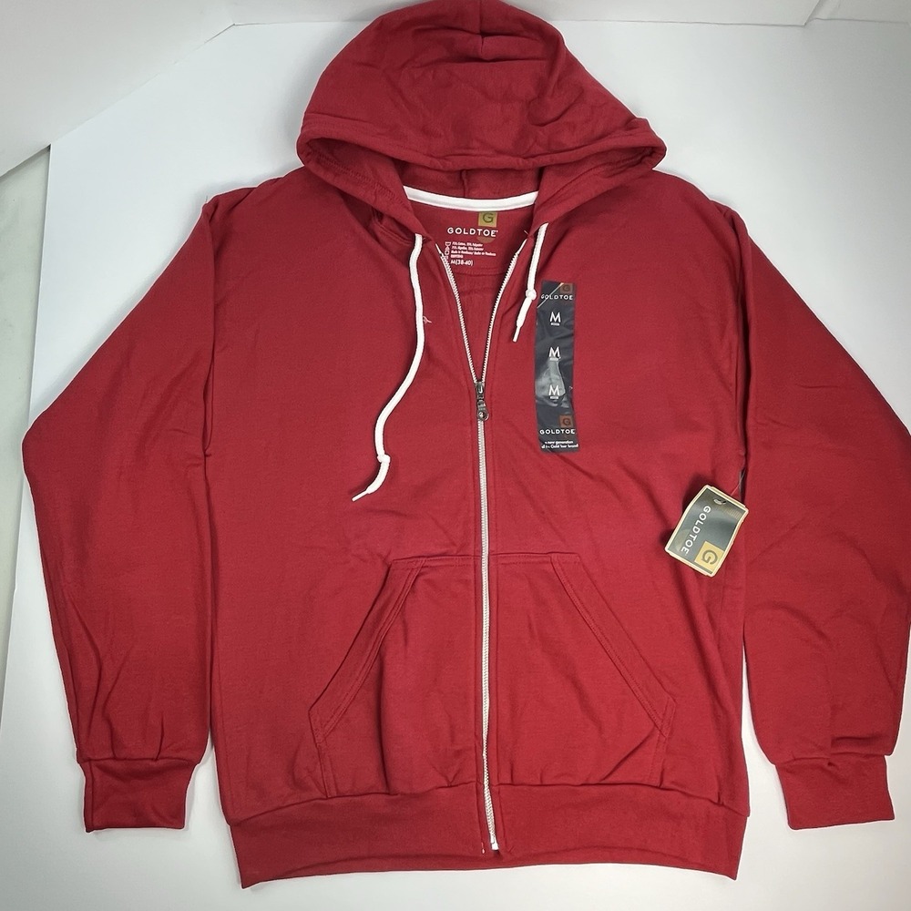 Gold Toe Knit Hoodie Sweatshirt Men's Med Red Long Sleeve Full Zip Cotton Blend